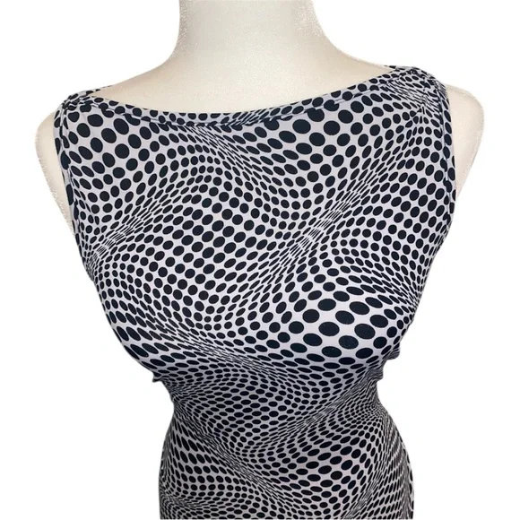 Vtg XXI Sleeveless Black and White Swirl Sheath Dress - Picture 5 of 9